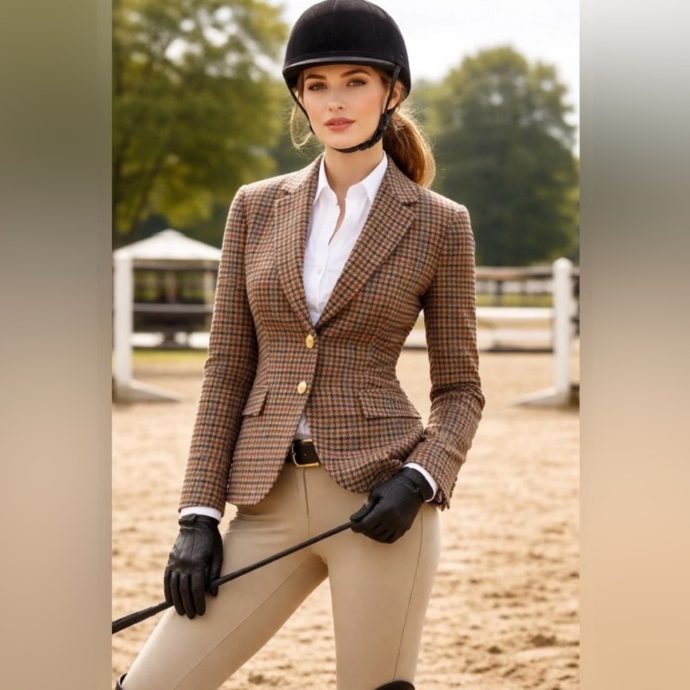 J. Crew Women's Brown Houndstooth Tweed Blazer size 14